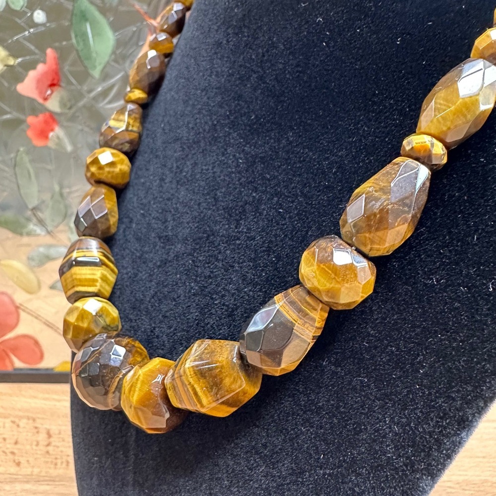 Vintage Women Necklace Brown Tigers Eye Quartz 925 Sterling Silver Boho Gemstone - Picture 8 of 14